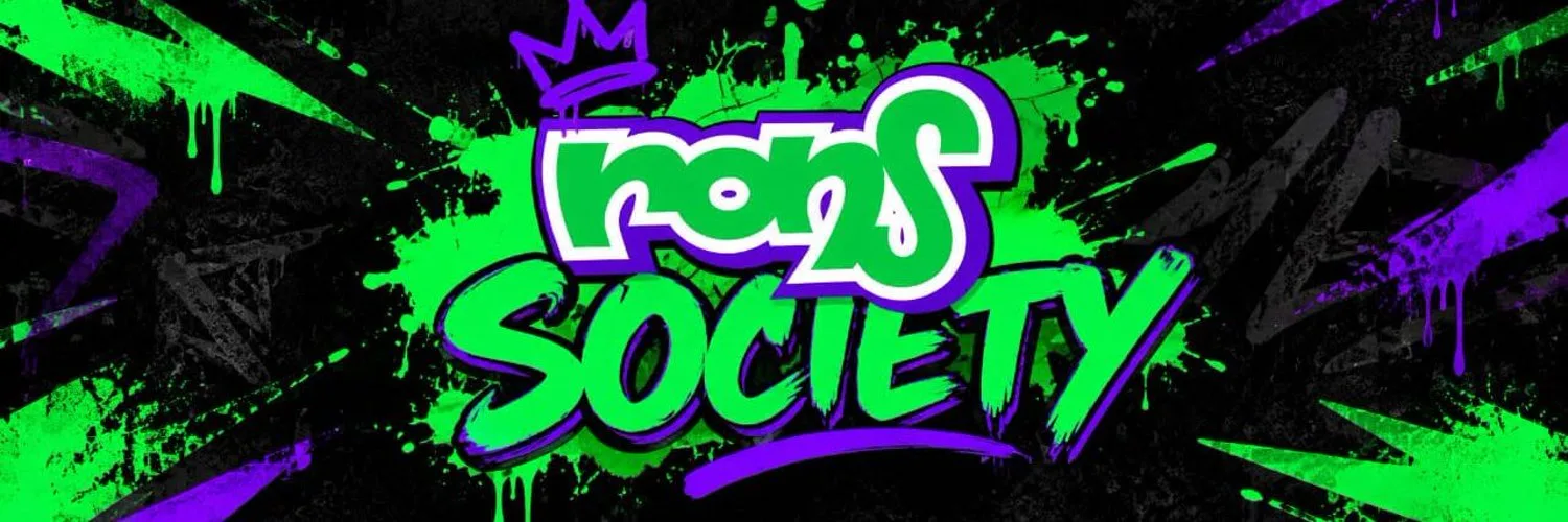 rons SOCIETY graffiti banner with a purple crown